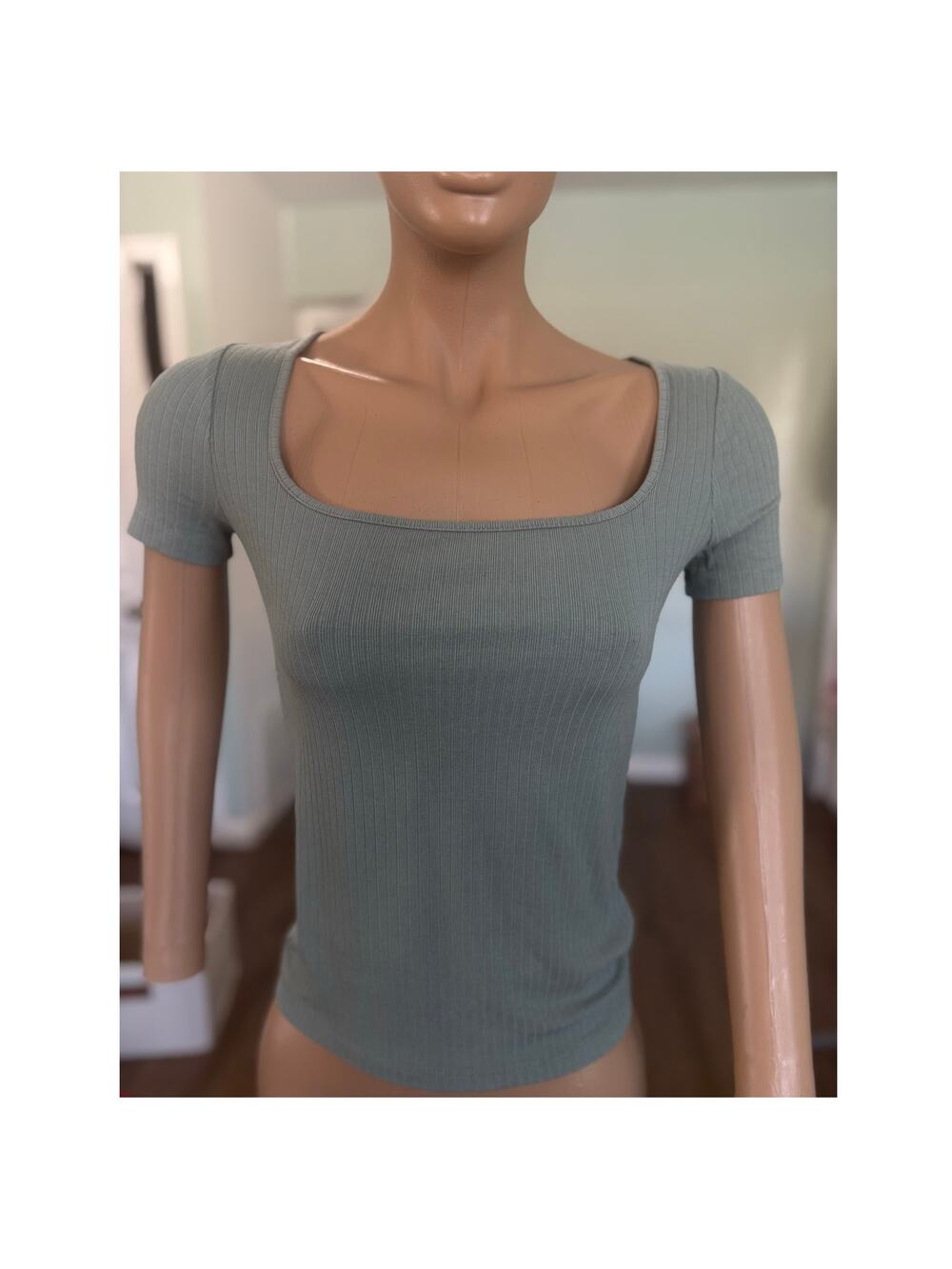 Madewell Ribbed Square-Neck Crop Top Sage green XXS